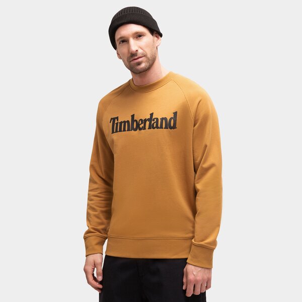 męskie odzież bluzy Mężczyźni TIMBERLAND BLUZA TFO PRINT LINEAR LOGO CREW LB SWEATSHIRT TB0A2FEDP471 kolor ŻÓŁTY