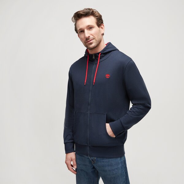 męskie odzież bluzy Mężczyźni TIMBERLAND BLUZA ROZPINANA Z KAPTUREM TFO CHEST LOGO FULLZIP TB0A277W4331 kolor GRANATOWY